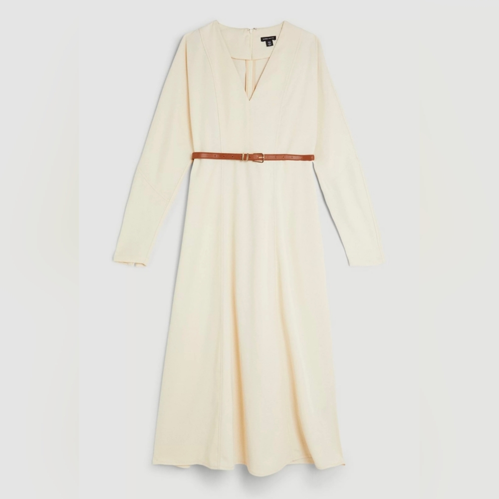 Karen Millen Tweed V-neck Full Length Dress - Size US 8, UK 12